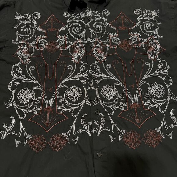 Milano Moda Men's L Long Sleeve Western Button Front Embroidered Black Shirt - Picture 2 of 9